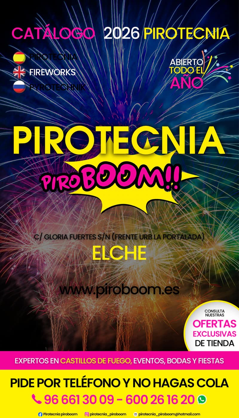 Portada del catálogo de pirotecnia Piroboom 2026